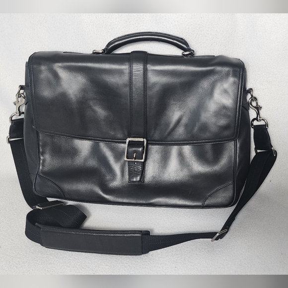 Coach TransAtlantic Flap Business Briefcase Black Leather Messenger Bag #70304
